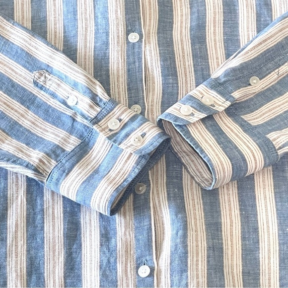 Boden Relaxed Linen Button Down Shirt Porcelain Blue Sparkle Stripe 14R - Picture 14 of 16